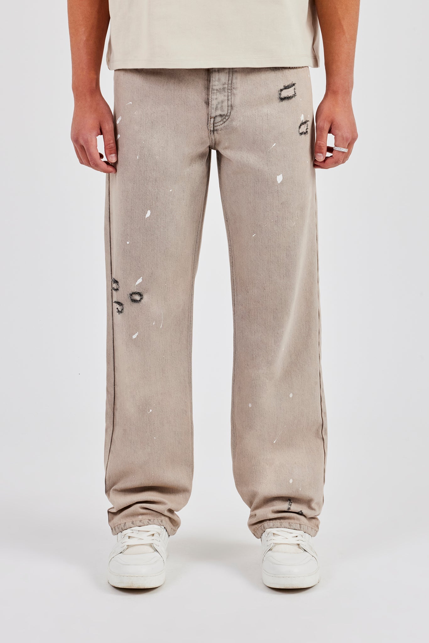Relaxed Paint Splatter Jean - Washed Stone